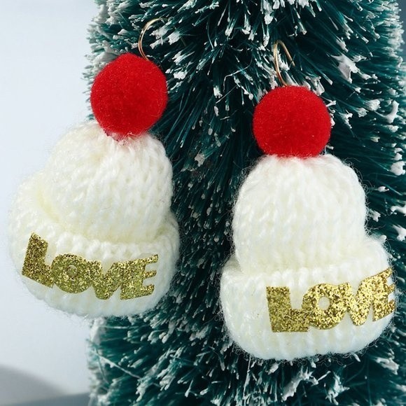 Christmas LOVE Knitted Drop Earrings - Picture 2 of 3
